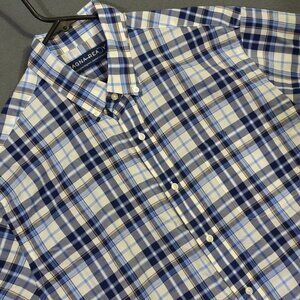 Magna Ready Shirt Men's M Blue Plaid Magnetic Button Up Short Sleeve